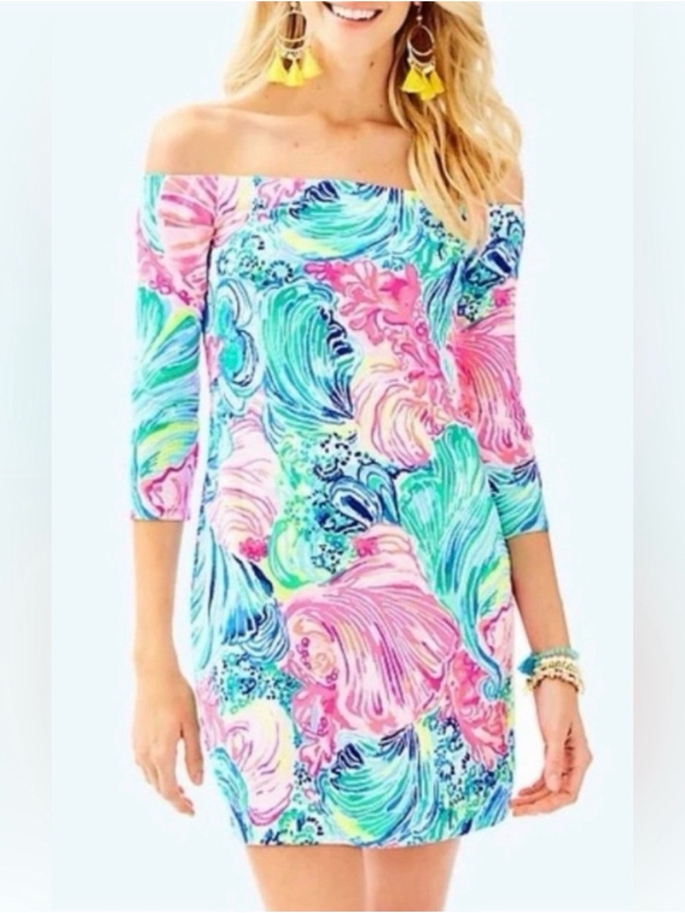 Lilly Pulitzer Women's Off the Shoulder Floral Dress Size small Multi Laurana